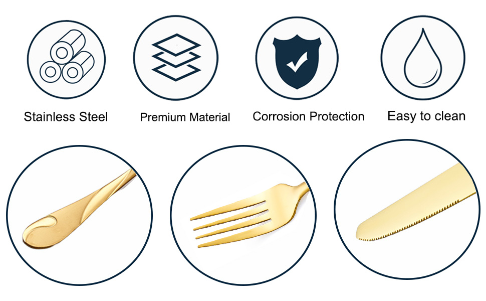 Seeshine Gold Silverware Set for 6, 30Piece Stainless
