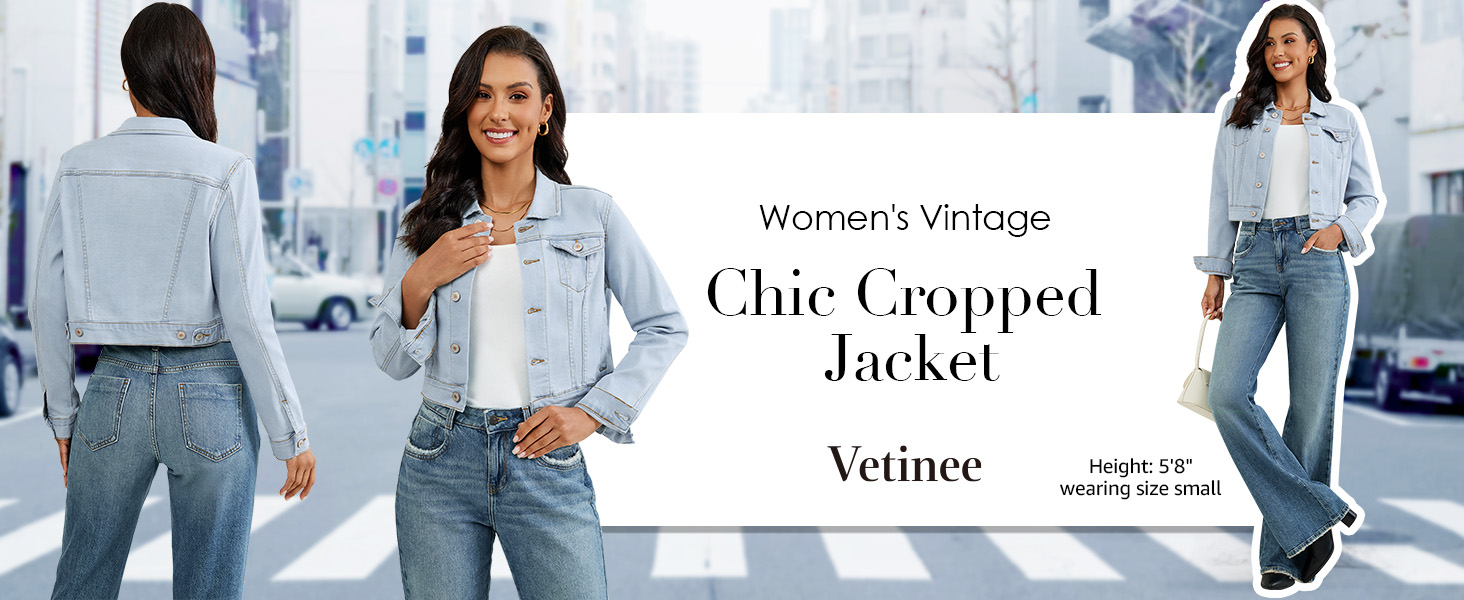 Vetinee stretchy soft cropped jean jacket women