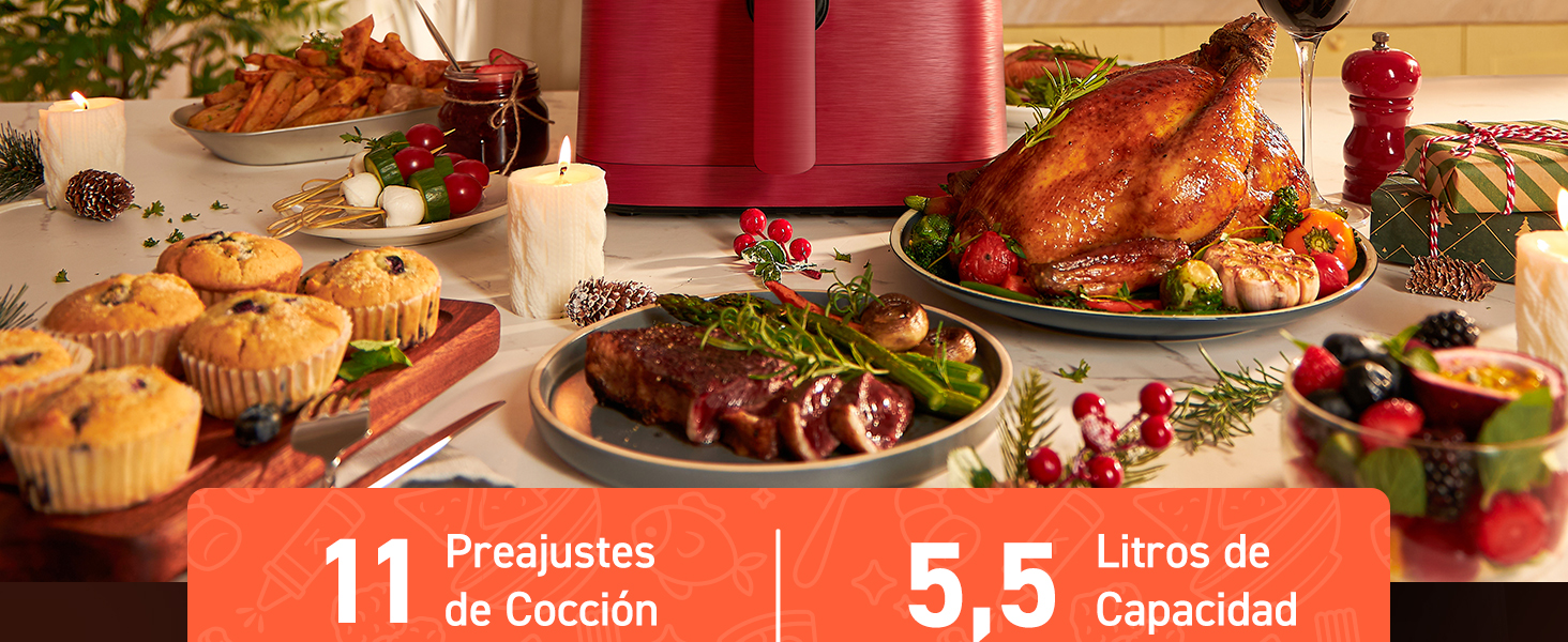 11 Preajustes de cocción y 5,5L Litros de Capacidad