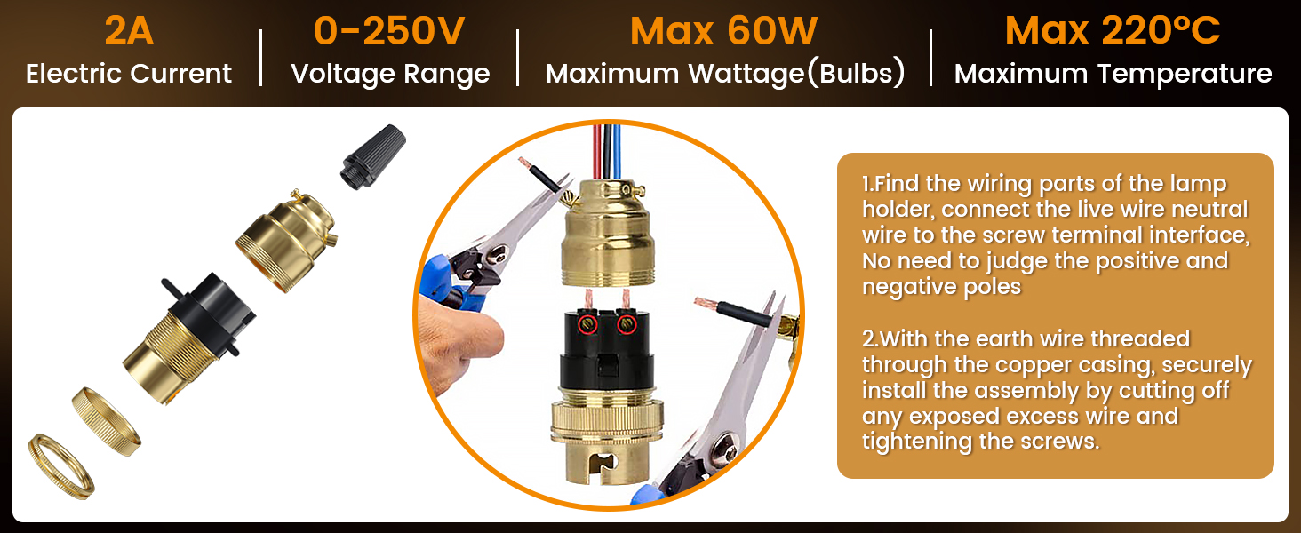 Luxvista B22 BC Bulb Holder, 10mm Safety Switch Lamp Bulb