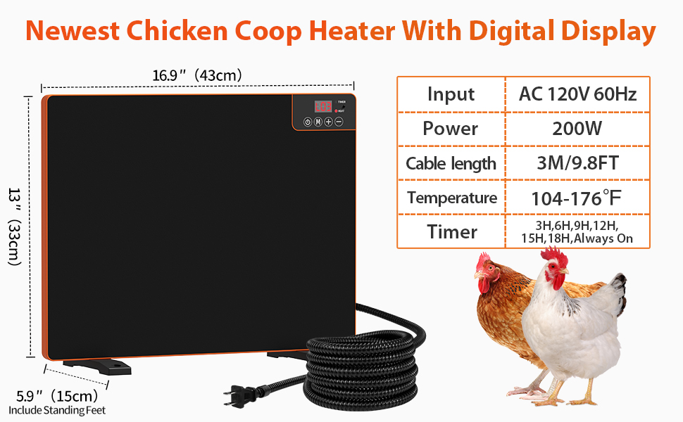 Toozey Chicken Coop Heater, Radiant Heat Chicken Heater