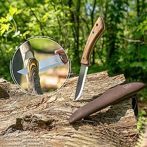 BeaverCraft Bushcraft Camping Full Tang Cuchillo de hoja fija con funda de cuero BSH1 Dune