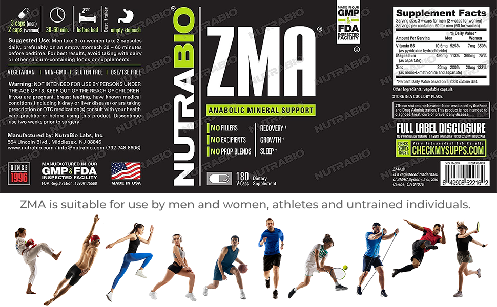 NutraBio ZMA Vegetable Supplement Anabolic Mineral