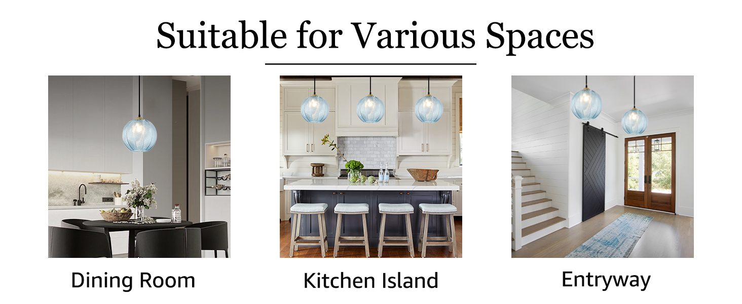 TESTOYS Blue Glass Pendant Light, Single Large Globe Shade Hanging