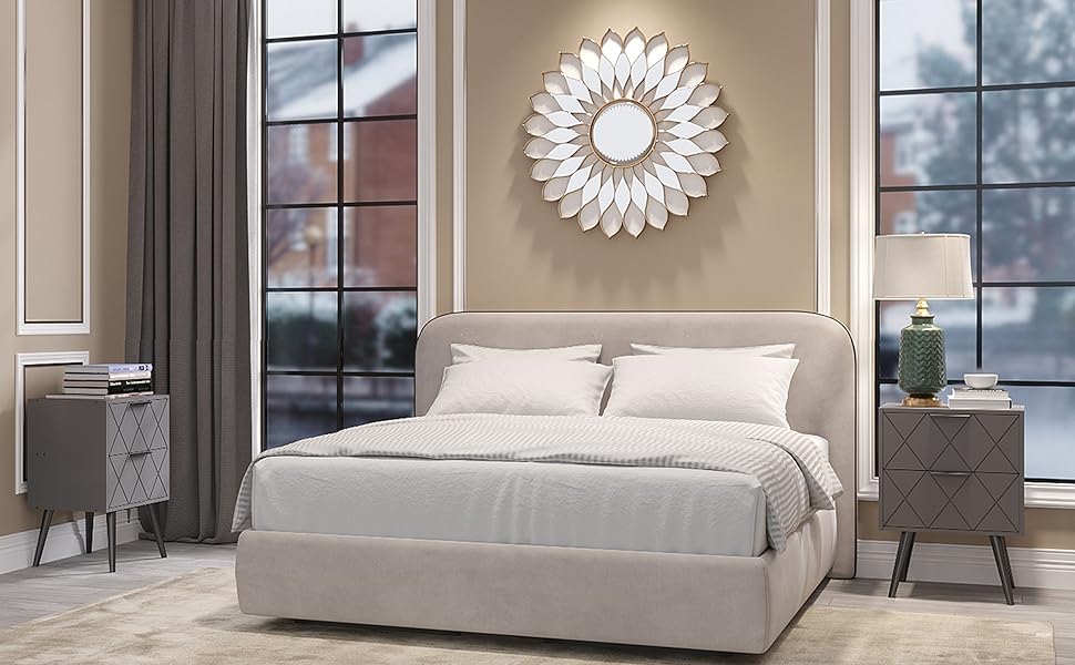 Nightstand with 2 Drawers, Gray Bedside Table Side Table, Modern Night