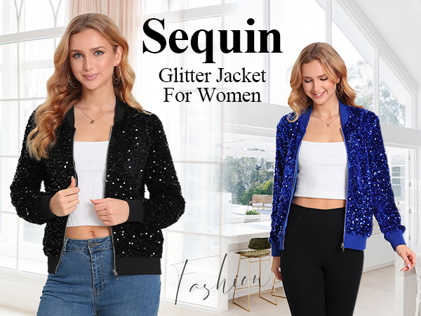 Amazon.com: Yutuwomsfushi Women's Sequin Jacket Long Sleeve