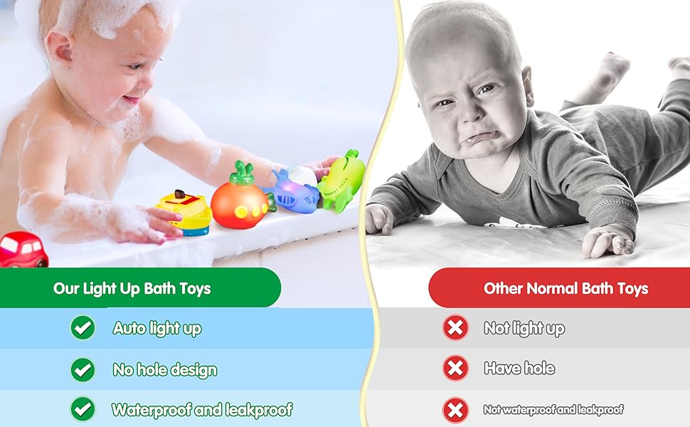 Light Up Bath Toys Transport Glowing Tub Toy with Auto Colourful Flashes Light 6pcs Floating