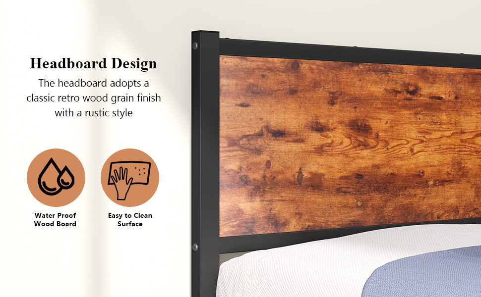 EMotie Full Size Wood Platform Bed Frame with Headboard