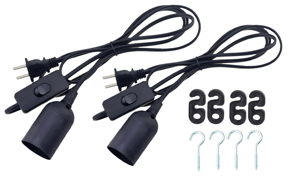 Rextin 2packs 5.9ft E26/E27 LED Light socket extension cord with On/Off