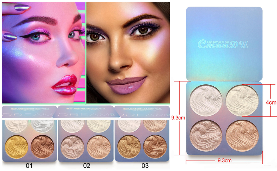 Mysense 4 Colors Shimmer Highlight Makeup Contour Palette,Shimmer Blush