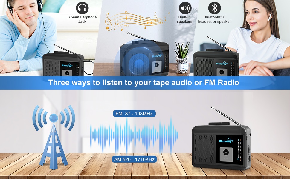 BlumWay Bluetooth Walkman Portable Retro Cassette Player, Audio Music