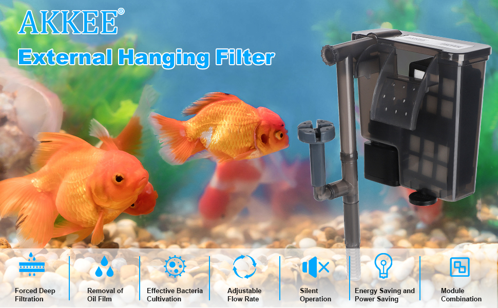 AKKEE Fish Tank Filter, Aquarium Hang On Filter, External Filter, 8W