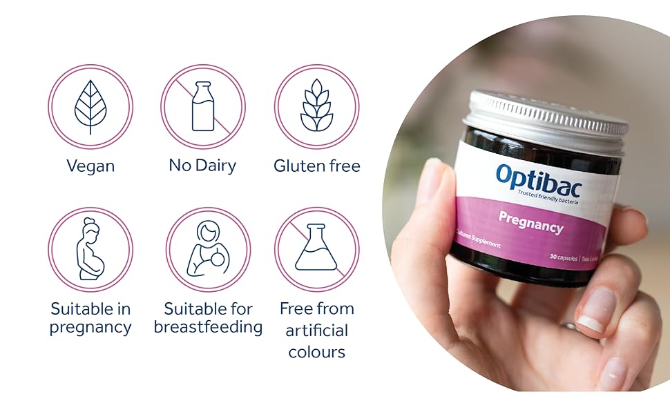 Optibac Probiotics Pregnancy - 12 Billion CFU & FOS Fibres, Vegan - Probiotics For Ph Balance While Pregnant