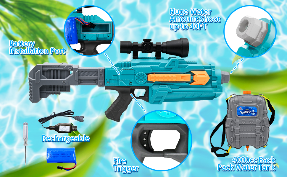 Electric Water Gun for Adults Kids with 4L Backpack & Adjustable Straps,Automatic