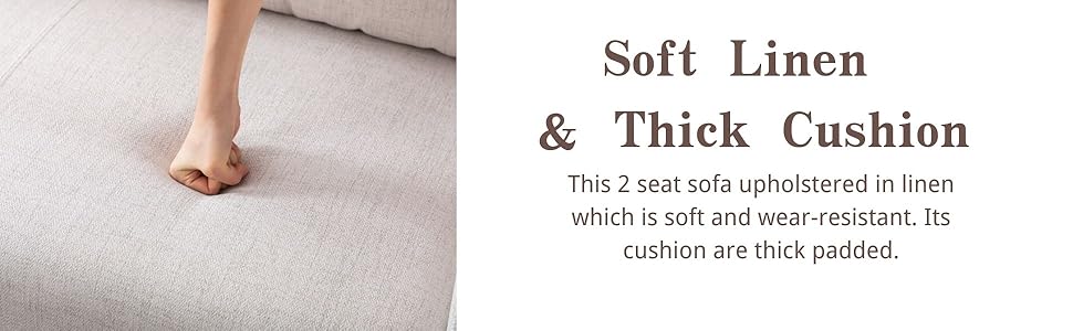 2 Seater Sofa In Linen Modern Compact Loveseat Couch For Living Room, 2 Seater, Beige 14 1