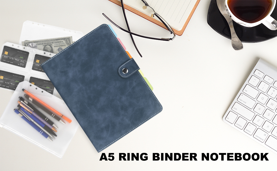 FYY Leather A5 Ring Binder Notebook, 6 Ring A5 Binder with A5 Refill