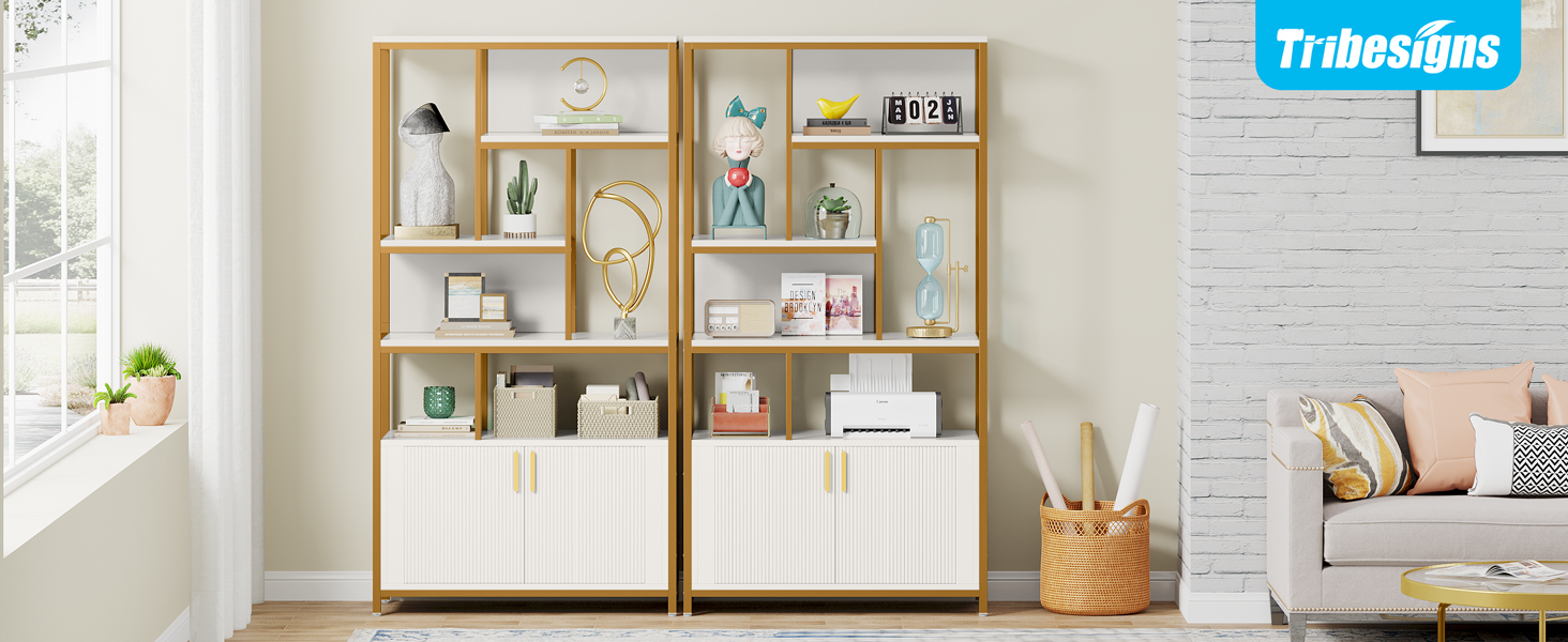 tribesigns arched bookshelf glass cabinet with doors and shelves bookshelf