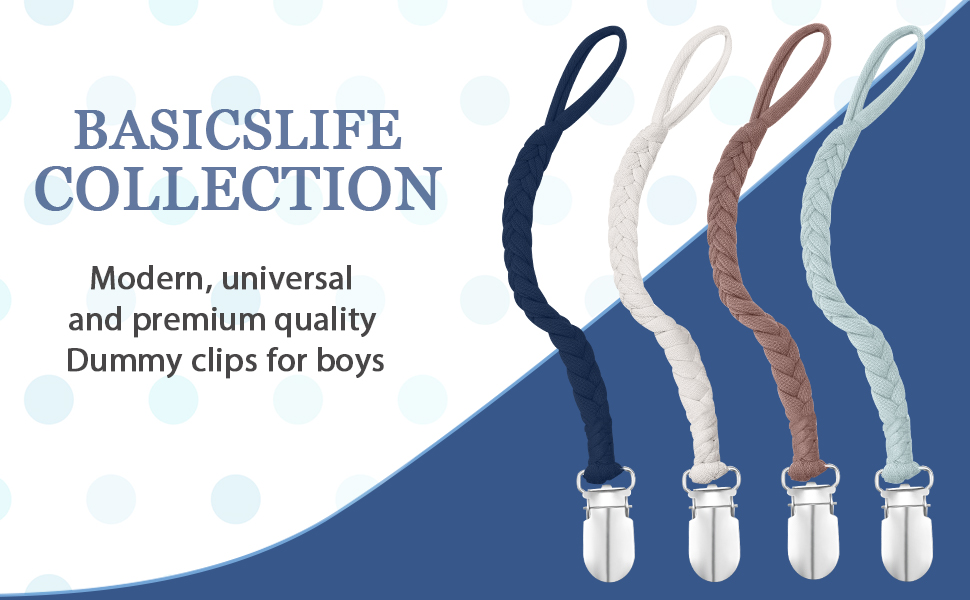 BASICSLIFE Dummy Clips for Baby boy, 4 Pack BPA Free Pacifiers Holders