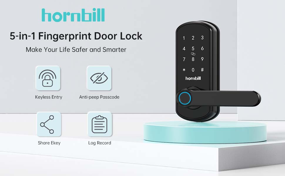 Smart Lock, hornbill Keypad Door Lock with Handle, Keyless Entry Fingerprint Door Lock
