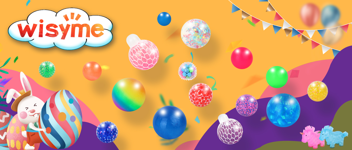 6PACK Stress Balls Bulk, 6 Different Squishy Squeeze Balls