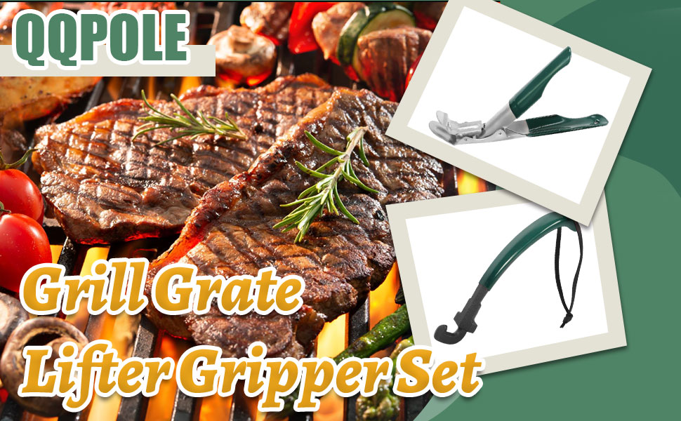 QQPOLE 2 Pack Grill Grate Lifter Gripper Set,Green Cooking