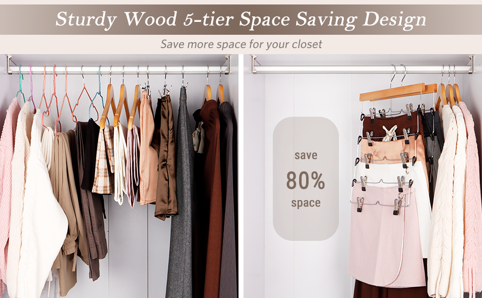 DOIOWN Skirt Hangers Space Saving 6 Pack Beechwood Skirt