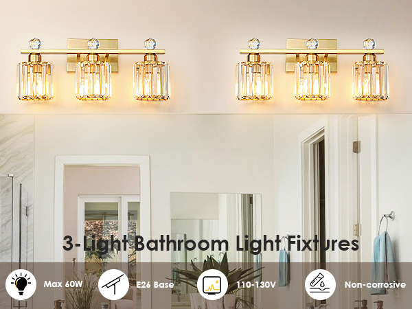 KunruiTAI 3-Light Gold Bathroom Light Fixtures,Modern