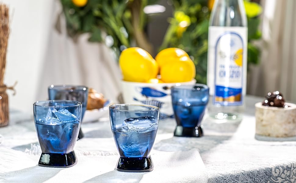 Ouzo, Raki, Arak and Pastis Sipping Glasses Set of 4 4.7 oz Mediterranean Blue Small