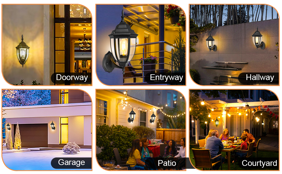 Outdoor Porch Light E26 Exterior Waterproof Wall Sconce with Clear