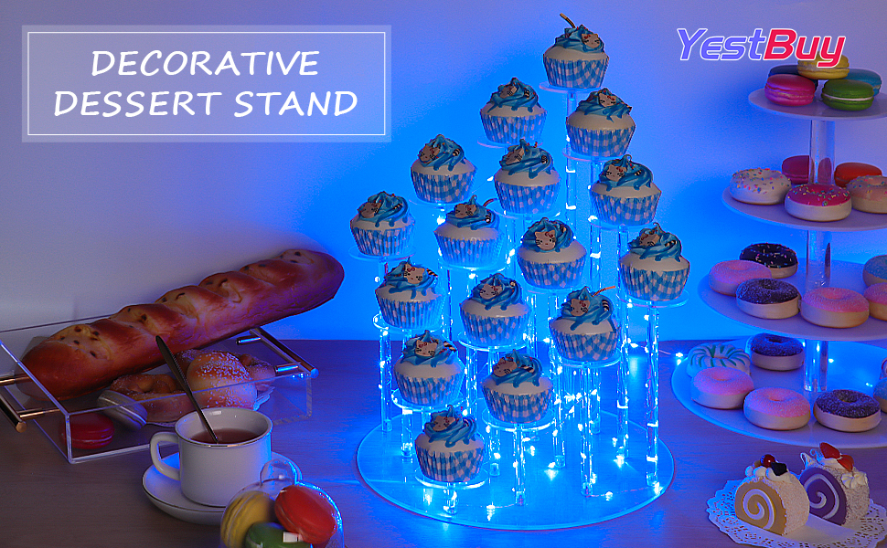 Cupcake Stand with Lights, Blue Cupcake Tower Stand for 16