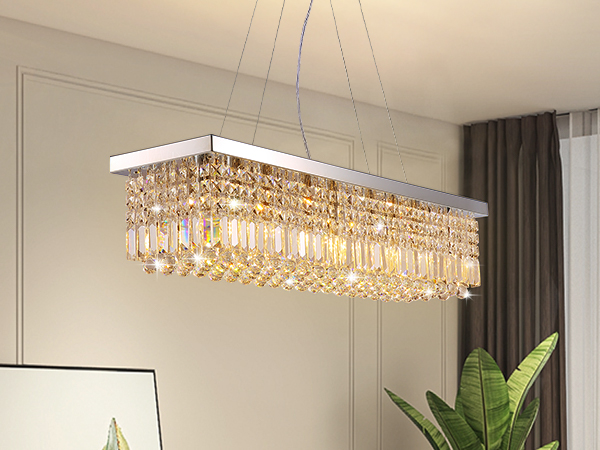 ✨mu✨ 7PM Rectangle K9 Crystal Chandelier Modern Rectangular