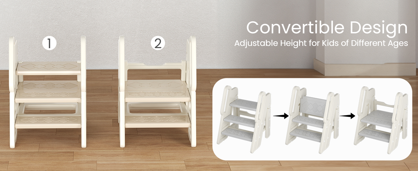 hoopyosms Foldable Step Stool for Kids Adjustable 3 to 2