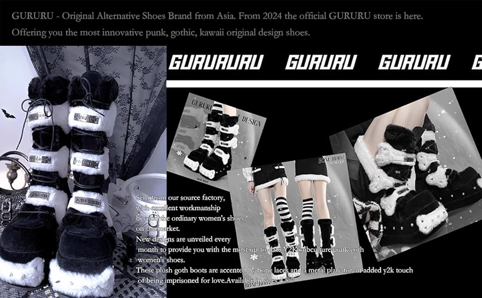 【新品 未開封】GOETHE × TOOT ブラック CB24A634 M Amazon.com | GURURU Y2K Goth Boots with Bone Shape Elements