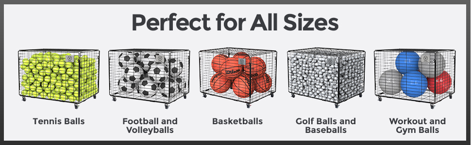 ball cart rolling storage lockable lid cage garage gym equipment organizer multi metallic sports