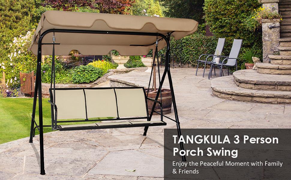 TANGKULA 3 Person Patio Swing, Steel Frame with Polyester Angle