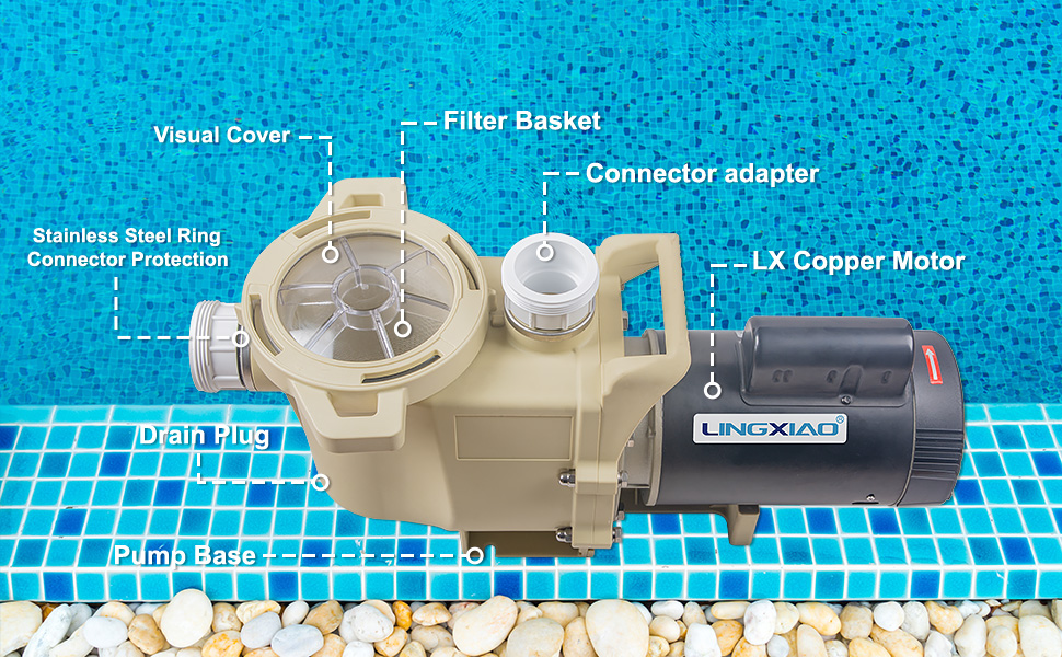 LINGXIAO Inground Pool Pump, 1.0HP In Ground Swimming Pool Pumps with