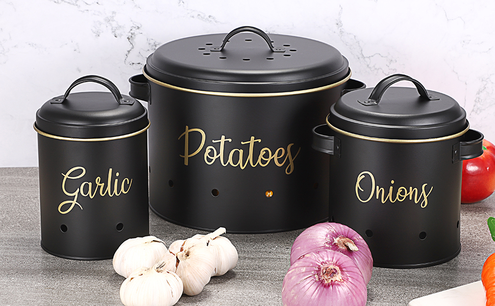 OwnMy Set of 3 Potato Onion Garlic Storage Bins Vegetable
