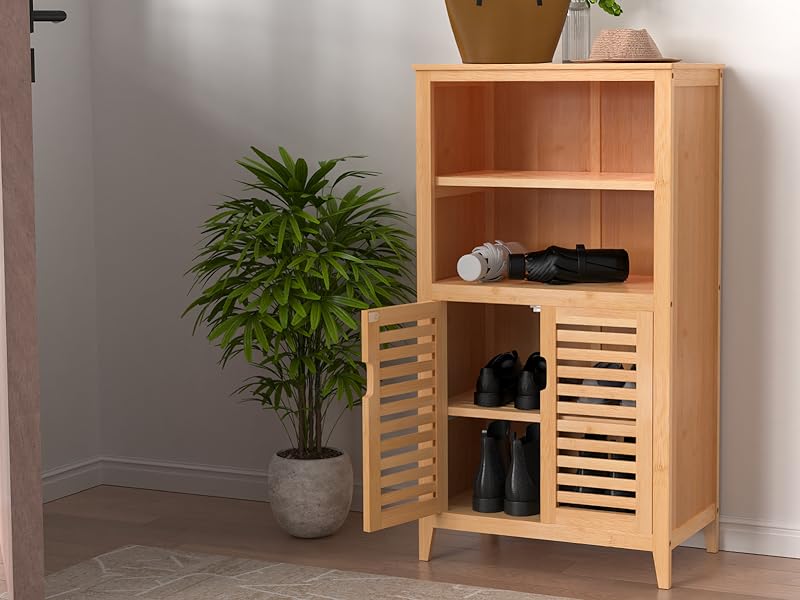 Amazon.com: WRONWA Bamboo Bathroom Storage Cabinet with 2