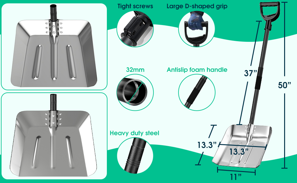 Snow Shovel for Driveway, Aluminum Snow Shovel for
