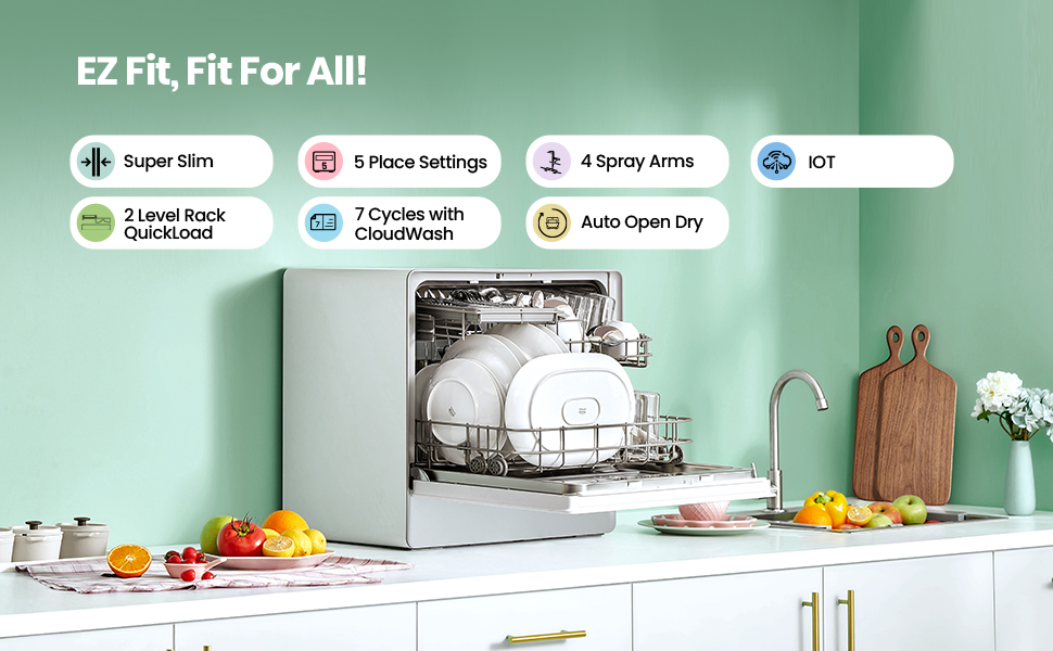 COMFEE' Table Top Dishwasher KWHTDW501CUK Slimline Countertop