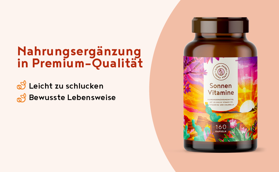 Vitamin D3, K2 (vitaMK7, 99,99 AllTrans) und pflanzliche Omega 3