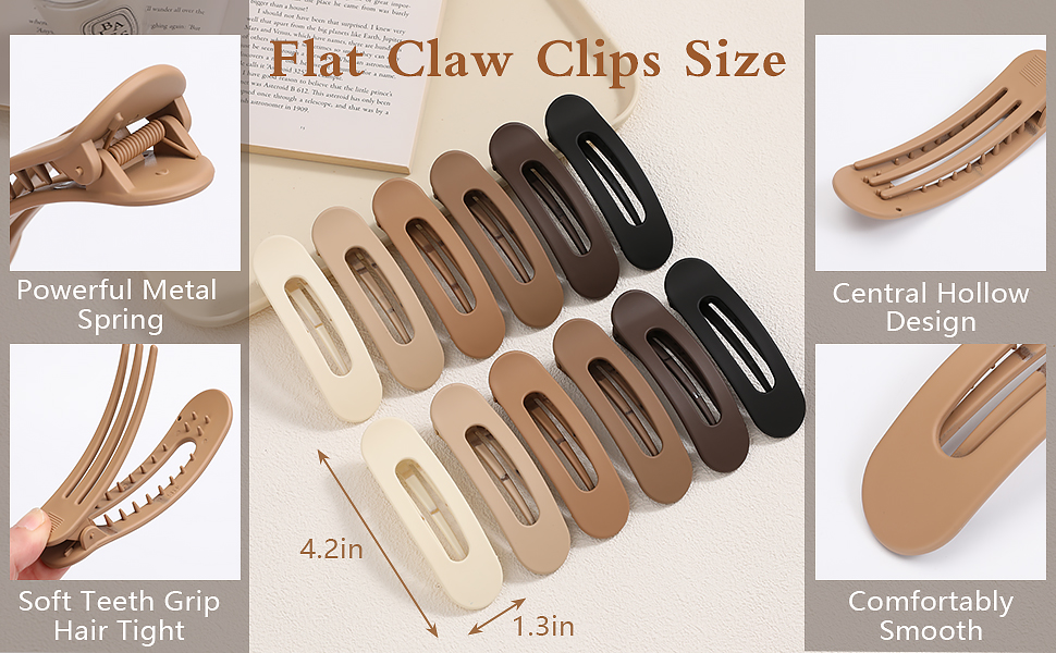 Glaudmeiss 12 Packs Flat Claw Clips, French Concord Hair Clips for Women Girls, 4.2