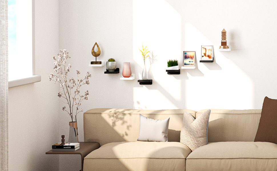 SRIWATANA Small Floating Shelves for Wall Set of 4, Decorative Wooden