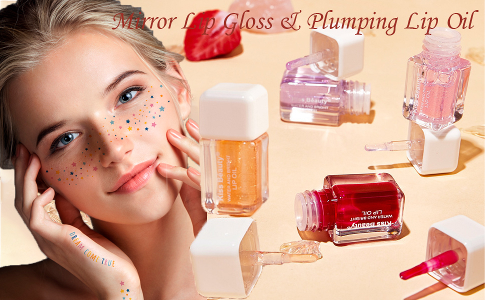 SYOSI 4 PCS Plumping Lip Oil Set, Hydrating Gloss Tinted Long Lasting Natural for Lip Care 2 1