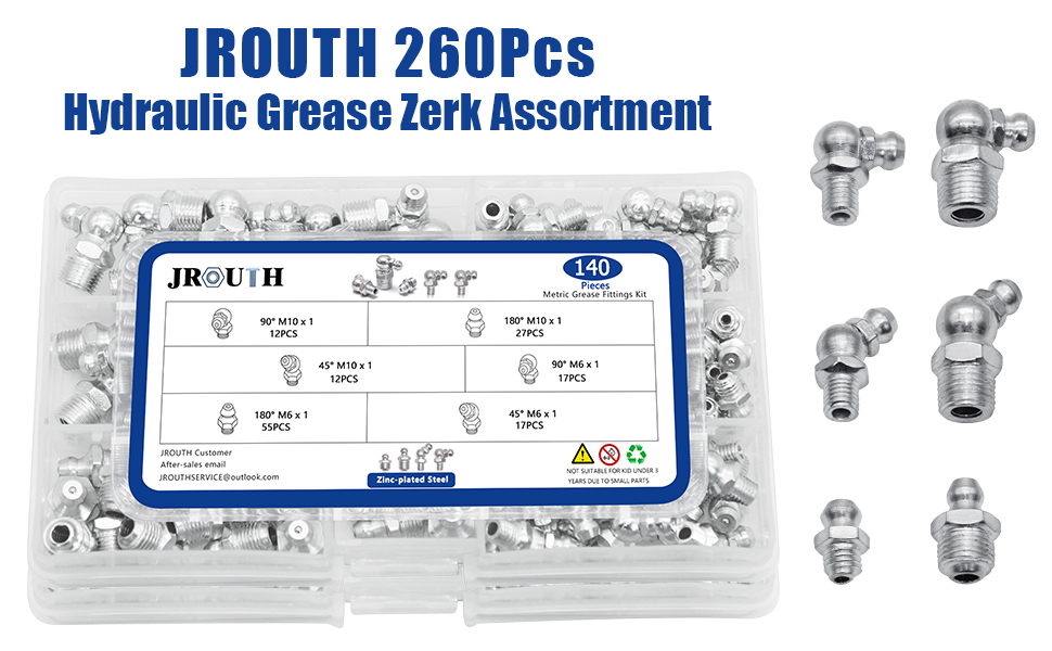 JROUTH Grease Fittings Kit, 120Pcs SAE Grease Zerk Fittings Assortment