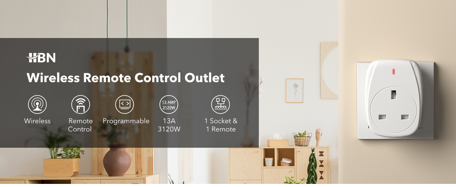13A/3120W Remote Control Plug Sockets,HBN Wireless Remotely Control ...