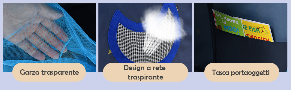 Tenda Da Gioco Per Bambini, Tenda Per Letto Con Borsa Di Trasporto, Casetta Per Bambini Portatile, Per Camera Da Letto Salone Giochi, 144 X 102 X 82 Cm (Blu) 11 1