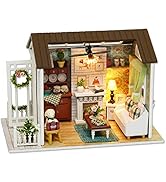 CUTEROOM DIY Miniature Dollhouse Kit Handmade Wooden Miniature Kit & Furniture with LED Light Mus...