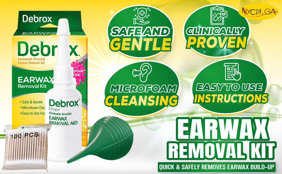 Debrox Earwax Removal Drops Featuring NYCPI & GA Tissue Pack Bundle for Easy Cleanup