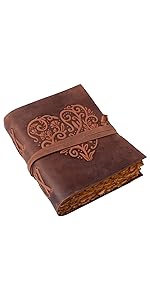 red brown heart embossed vintage leather journal leather journal for women